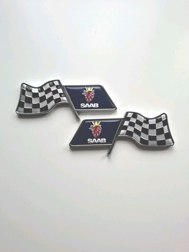Saab chequered flag badge - flag, pair
